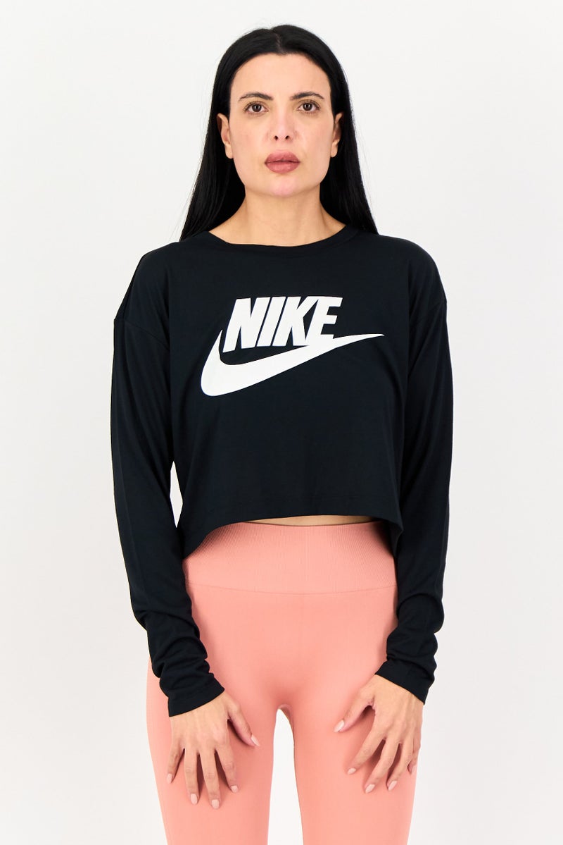Nike Women Sportswear Fit Long Sleeve Training Crop Top, Black - Image 1